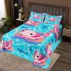 Cartoon Axolotl Kids Bedspread King Size,Crab Seahorse Shark Marine Seawater Coverlet Set,Boys Girls Adults Room Decor,Gamepad Gamer Fashion Quilted Coverlet,Blue Pink Bedding Quilt,2 Pillowcases view 1