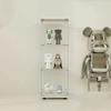 One Door Glass Cabinet Glass Display Cabinet with 3 Shelves, White view 1