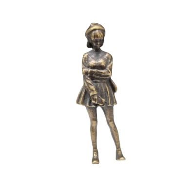Color Brass Standing Beautiful Statue,Metal Short Skirt Female Student Beauty Sculpture Figurines Miniatures Body Art Crafts Desktop Ornaments Home Car Decoration