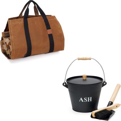 Firewood Log Carrier Tote Bag, Mini Ash Bucket