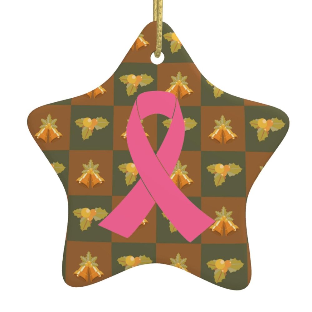 Breast-Cancer-Awareness Logo Christmas Ornaments, Ceremic Ornaments Star Shape Porcelain Ornament Christmas Tree Office Home Decoration Xmas Souvenirs