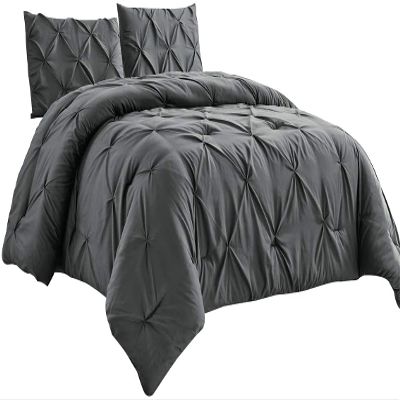 All Star Linen Dark Grey Cotton Pinch Pleated Duvet Cover Size Super King 100X120 Solid 5 Piece Zipper Clouser Comforter Cover