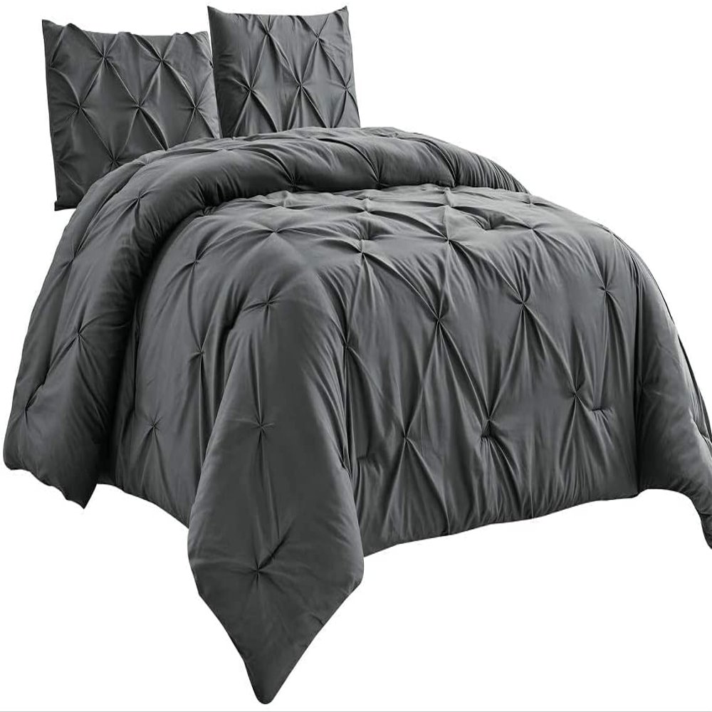 All Star Linen Dark Grey Cotton Pinch Pleated Duvet Cover Size Super King 100X120 Solid 5 Piece Zipper Clouser Comforter Cover
