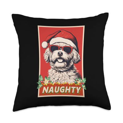 Maltipoo Happy Christmas Funny Maltipoo Christmas Naughty Vintage Throw Pillow, 18x18, Multicolor
