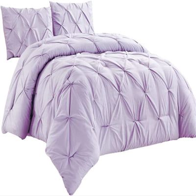 All Star Linen Lavender Cotton Pinch Pleated Duvet Cover Size Full (88 x 90) Solid 5 Piece Zipper Clouser Comforter Cover