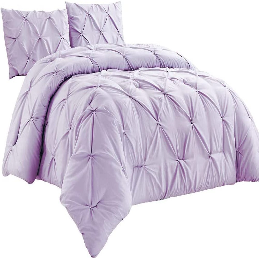 All Star Linen Lavender Cotton Pinch Pleated Duvet Cover Size Full (88 x 90) Solid 5 Piece Zipper Clouser Comforter Cover