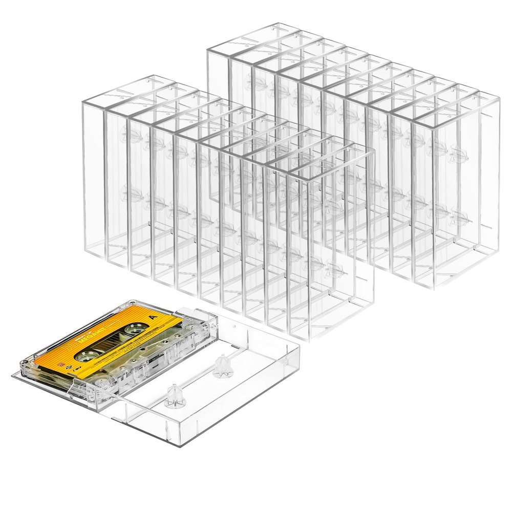 T WaveTree 100-Pack Audio Cassette Storage Cases - Clear Plastic Cassette Tape Cases - Audio Storage Solution 4.28" L x2.75 W x0.6 H