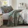 LEAONME 3-Piece Full Queen Size Olive Green Quilt Set Lightweight Oversized Bedspread 90''x98'' Soft Microfiber Floral Coverlet Luxurious Warm Bed Cover for All Seasons (1 Quilt, 2 Pillow Shams) view 3