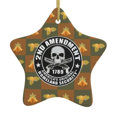 2nd Amendment Skull Christmas Ornaments, Ceremic Ornaments Star Shape Porcelain Ornament Christmas Tree Office Home Decoration Xmas Souvenirs