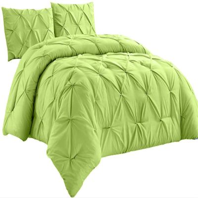 All Star Linen Sage Green Cotton Pinch Pleated Duvet Cover Size Oversized King Plus-128"x120" Solid 1 Piece Zipper Clouser Comforter Cover