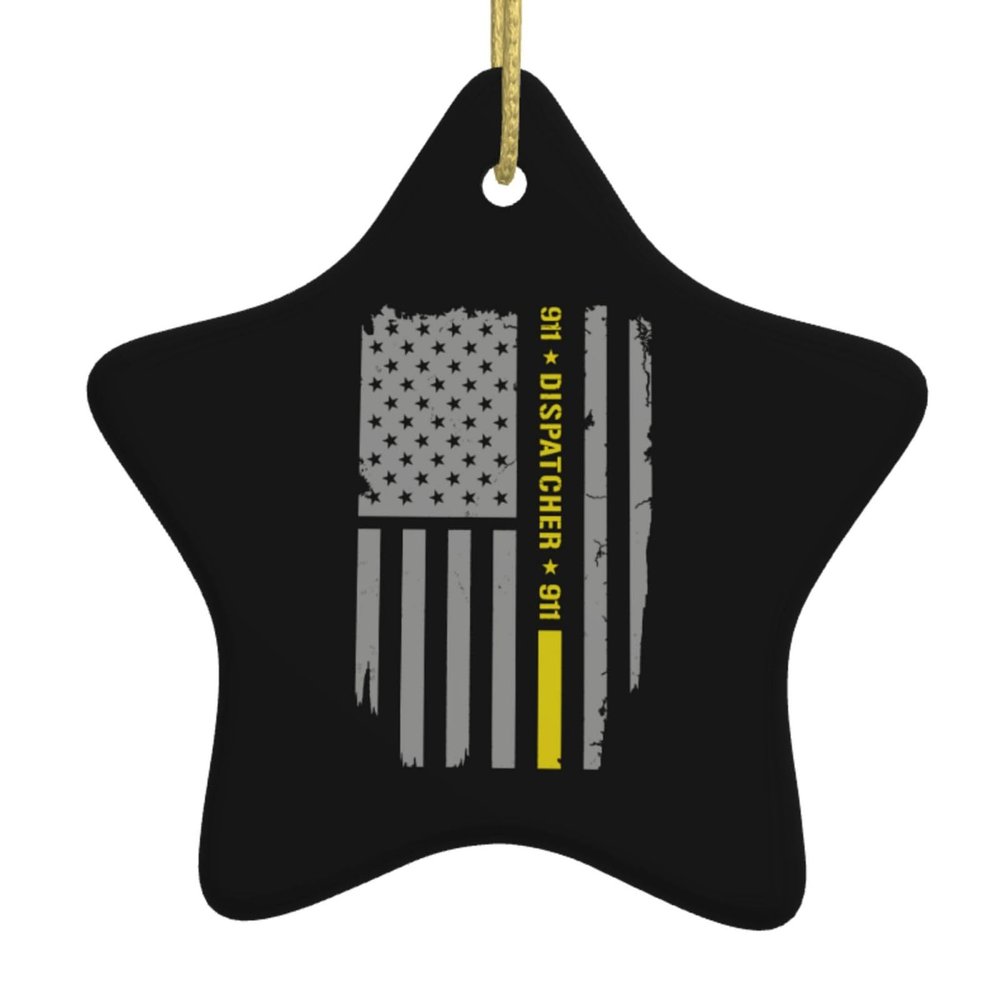 911 Dispatcher Thin Gold Line Christmas Ornaments, Ceremic Ornaments Star Shape Porcelain Ornament Christmas Tree Office Home Decoration Xmas Souvenirs