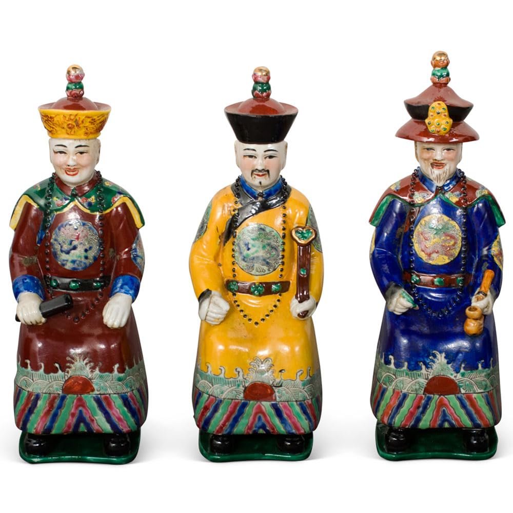 ChinaFurnitureOnline Red Yellow Blue Porcelain Qing Emperor Chinese Figurine Set