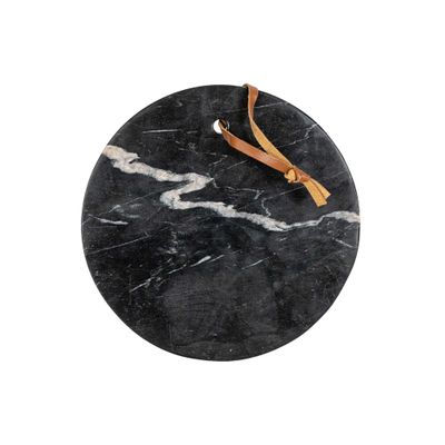 Foreside Home and Garden Round Cutting Board Black Marble & Leather by Foreside Home & Garden
