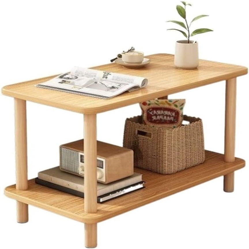 HOBIBA Office end Table Side Table End Table Wooden Small Side Table Rectangular 2-Layer Small Table Bedroom Living Room Home Tea Table Coffee Table (Color:Default)