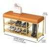 Natliedop 2-Tier Entryway Shoe Rack with Cushioned Seat, Metal Shoe Storage Bench, Shoe Bench for Entry, Storage Bench w/Faux Leather Top Bed Bench view 2