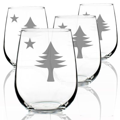 Bevvee Old Maine Flag - Stemless Wine Glasses - Set of 4 - Original 1901 State of Maine Flag Gifts for Women & Men Mainers - Large 17 Ounce