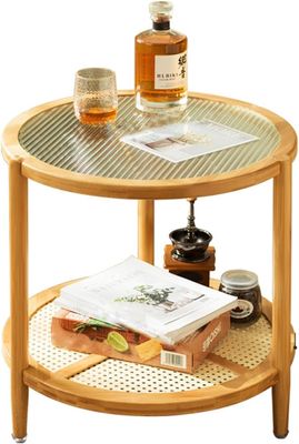 HOBIBA Office end Table Round 2-Tier Coffee Table, Snack Table for Living Room Wood Frame Sofa Side Table for Bedroom Lounge Flower Shop (Size:54 * 50CM,Color:A)