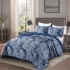 DJY Navy Paisley Quilt Set Queen Boho Bedspread Coverlet Set 3 Pieces, Soft Lightweight Microfiber Navy Blue Paisley Floral Pattern Bedding for All Season, 96"x90" view 2
