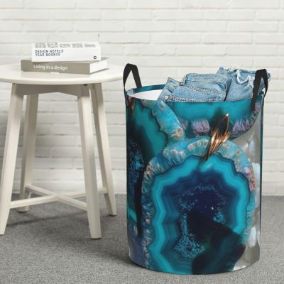 KHiry Round Laundry Basket Dirty Clothes Hamper with Handles Teal Agate Laundry Hamper for Bathroom Waterproof Circular Hamper Lightweight Round Storage Basket for Blanket Organizer Basket, Medium