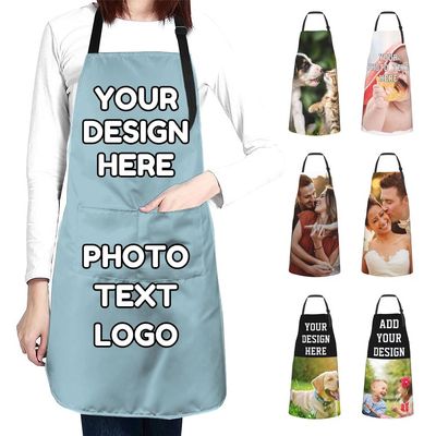 YURIOPF Personalized Aprons with Picture Text Custom Apron for Cooking Baking, LightBlue