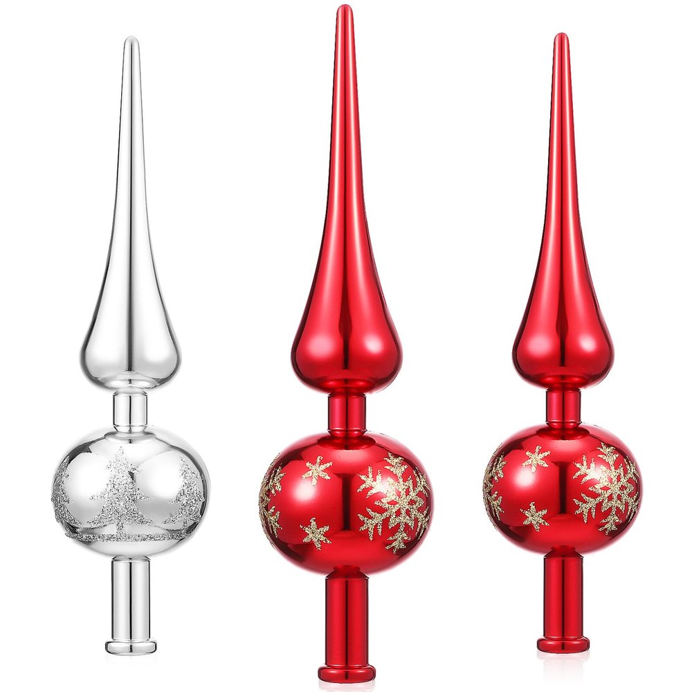 NUOBESTY 3Pcs Christmas Tree Topper Finials Blown Plastic Xmas Tree Painted Spherical Tree Topper for Christmas Tree Ornaments