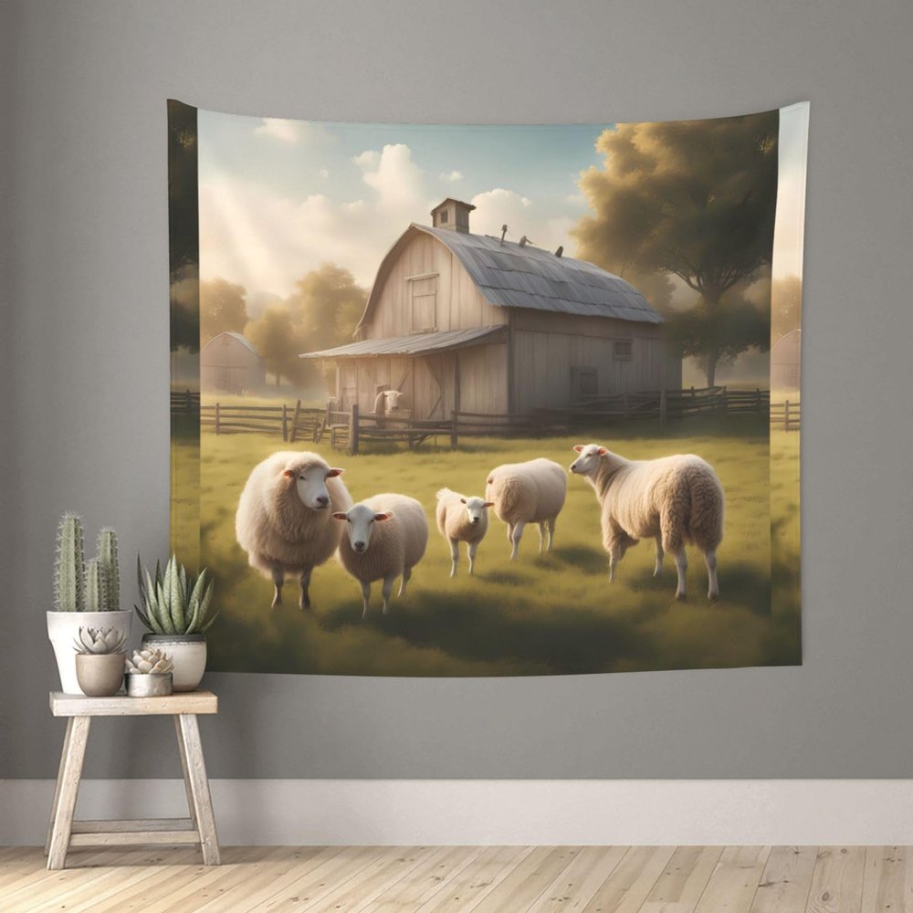 MYGANN Lots Of Cute Sheep Indoor And Outdoor Tapestry Wall Hanging 60x51in, Home Decor Wall Covering Christmas Housewarming Gift