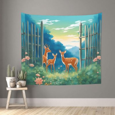 MYGANN Three Cute Deer Indoor And Outdoor Tapestry Wall Hanging 60x51in, Home Decor Wall Covering Christmas Housewarming Gift, Black