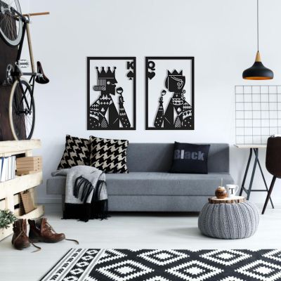 Cadeali Poker Metal Wall Art, Hearts Queen and King of Spades, Modern Geometric Wall Art Decor, Gift for Gamer, Card Game Wall Art, Home Decor, Housewarming Gift (24 x 18 inch | 60 x 45 cm, Black)