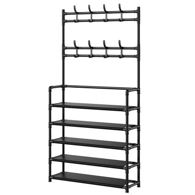 Coat and Shoe Rack Entryway 4-Tier Coat and Shoe Rack,Entryway Coat Rack Hallway Bench Storage Organizer with 8 Hooks for Living Room,Bedroom,Office