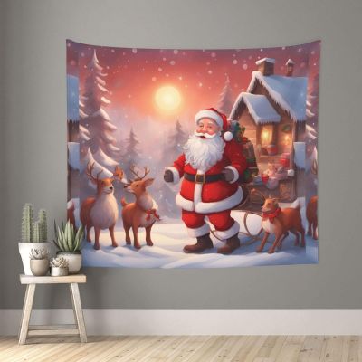 MYGANN Winter Santa Claus Indoor And Outdoor Tapestry Wall Hanging 60x51in, Home Decor Wall Covering Christmas Housewarming Gift
