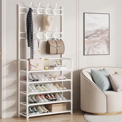 Entryway Coat Rack Shoe Rack for Entryway Coat Rack Freestanding with 5-Tier Storage Shelves and 8 Double Hooks, for Living Room, Bathroom, Hallway