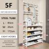 Entryway Coat Rack Shoe Rack for Entryway Coat Rack Freestanding with 5-Tier Storage Shelves and 8 Double Hooks, for Living Room, Bathroom, Hallway view 2