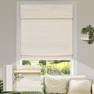 MiLin No Tools No Drill Cordless Roman Shades Privacy Linen Blackout Roman Window Natural Linen Fabric Blinds for Windows Treatment Bedroom Kitchen Living Room (River Oaks, 34 1/2" W x 60" H)