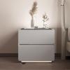 Nightstand with Wireless Charging, LED Nightstand with Leather Drawers and Storage Shelves, Bedroom Nightstand with 3-Color Adjustable Touch Lights, Small Nightstand, Bedside Table ( Color : Gray , Si view 1