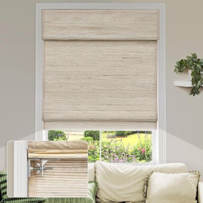 MiLin No Tools No Drill Cordless Roman Shades Privacy Linen Blackout Roman Window Natural Linen Fabric Blinds for Windows Treatment Bedroom Kitchen Living Room (Sugar Land, 33 1/4" W x 56" H)
