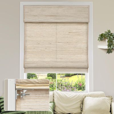 MiLin No Tools No Drill Cordless Roman Shades Privacy Linen Blackout Roman Window Natural Linen Fabric Blinds for Windows Treatment Bedroom Kitchen Living Room (Sugar Land, 34 1/2" W x 60" H)