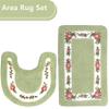 Apioiqa Rose Bathroom Contour Rug Sets, Floral Bath Rugs for Bathroom, Soft Plush Shaggy Bath Mats, Living Room Bedroom Mats, Water Absorbent Floor Carpets, Green (18 x 30 Plus 20 x 20 U) view 3