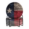 Aflyko Patriot Coasters for Drink Texas Flag Wooden Coaster Set with Metal Holder Cotton Woven Coaster for Coffee Table Bistro Home Kitchen Island Holiday Housewarming Gift 6 Pack view 1
