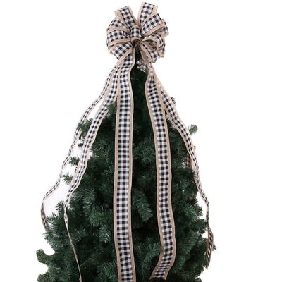 Extra Large Christmas Tree Topper Bow 47" x 12" Christmas Black White Plaid Burlap Decorative Bows Christmas Tree Topper Bows with Long Streamers Rustic Farmhouse Decorations Wreath Ornaments