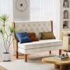 Andeworld Loveseat Settee Bench with Natural Rattan Arms,Upholstered Modern High-Back Mini Sofa Couch,Banquette Dining Bench Love Seat for Living Dining Room Bedroom Office Small Space Entryway,Beige view 3
