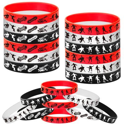 ATSMOICY 24PCS Skateboard Rubber Bracelets Slicone Wristbands -Sport Party Supplies Skateboarding/Extreme Sports Birthday Baby Shower Party Favors