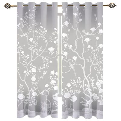 TOARTE Classical Plum Blossom Window Treatments, White Flowers On Gray Background Blackout Curtains for Bedroom, Grommet Thermal Insulated Window Curtain for Living Room Patio - 42x72in