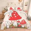 Albideyaa Cute Cartoon Rabbits Mushrooms Comforter Set for Girls Women Teens Green Leaves Little Flowers Print Duvet Bedding Set for Full Size Bed Soft Kids Adult Bedroom Quilt Set with 2Pillowcases view 1