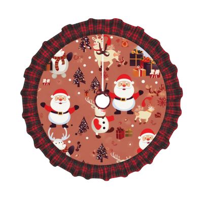 Santa Snowman Reindeer Christmas Tree Skirt 48" Christmas Tree Decorations for Indoor Outdoor Christmas Plaid Decor Tree Skirts Xmas Ornament Tree Mat for Holiday Party