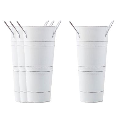 JISADER 4X French Floral Bucket Planter Basket Dried Floral Arrangement Portable Flower Vase Succulent Pots for Front Porch Indoor, White