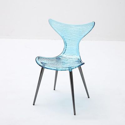 JJoias Mermaid Shape Acrylic Chair, Stackable Simple Design Casual Acrylic Dining Chair, Streamlined Family Dining Room Living Room Chair, Lounge Creative Crystal Back Chair,Blue