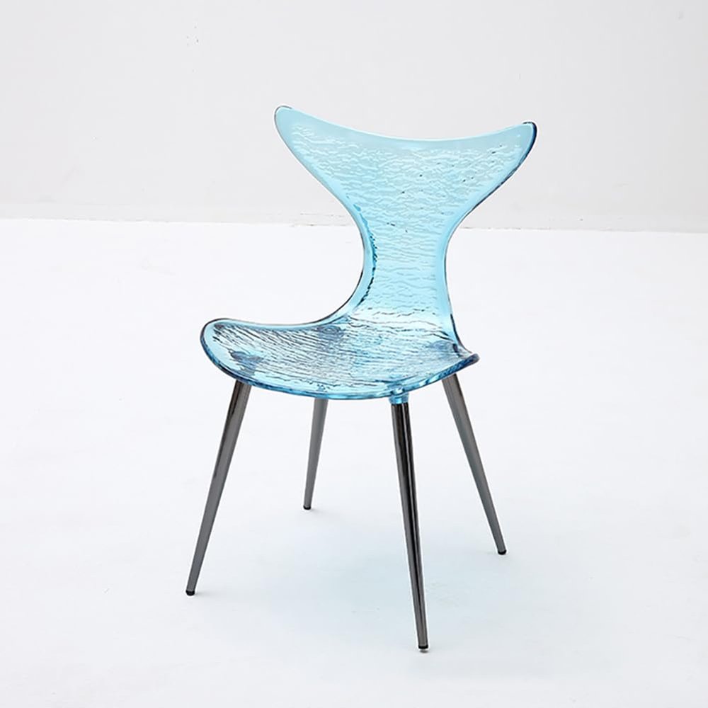 JJoias Mermaid Shape Acrylic Chair, Stackable Simple Design Casual Acrylic Dining Chair, Streamlined Family Dining Room Living Room Chair, Lounge Creative Crystal Back Chair,Blue