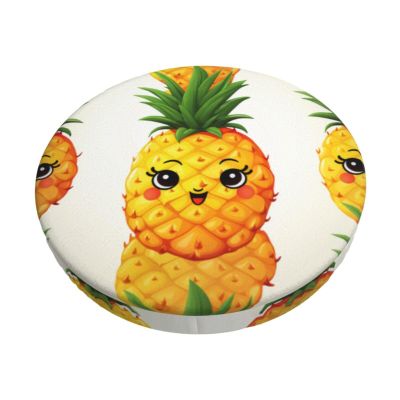LZQPOEAS Pineapple Print Stool Covers Round Bar Stool Seat Covers Soft Velvet Stool Slipcover with Elastic Washable Stool Cushion Cover Removable Chair Cover for Bar Round Stools