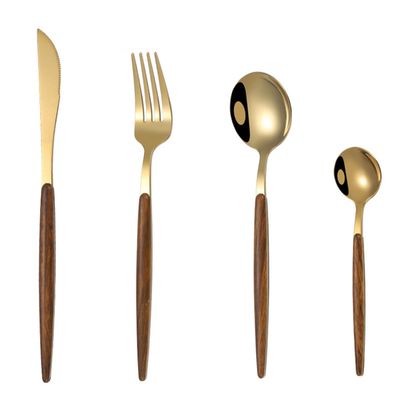 40-Piece Gold Silverware Set for 10,Stainless Steel Flatware Tableware Set Include Fork Knife Spoon Set Faux Wooden Handle Cutlery Set for Family Kitchen Restaurant, Mirror Polished,Dishwasher Safe