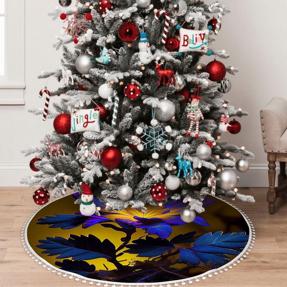 Yioniii Purple Flower is Lit up in The Dark Pattern 36 inch Christmas Tree Skirt Christmas Tree Skirt for Christmas Tree for Holiday and PartyPurple and Black